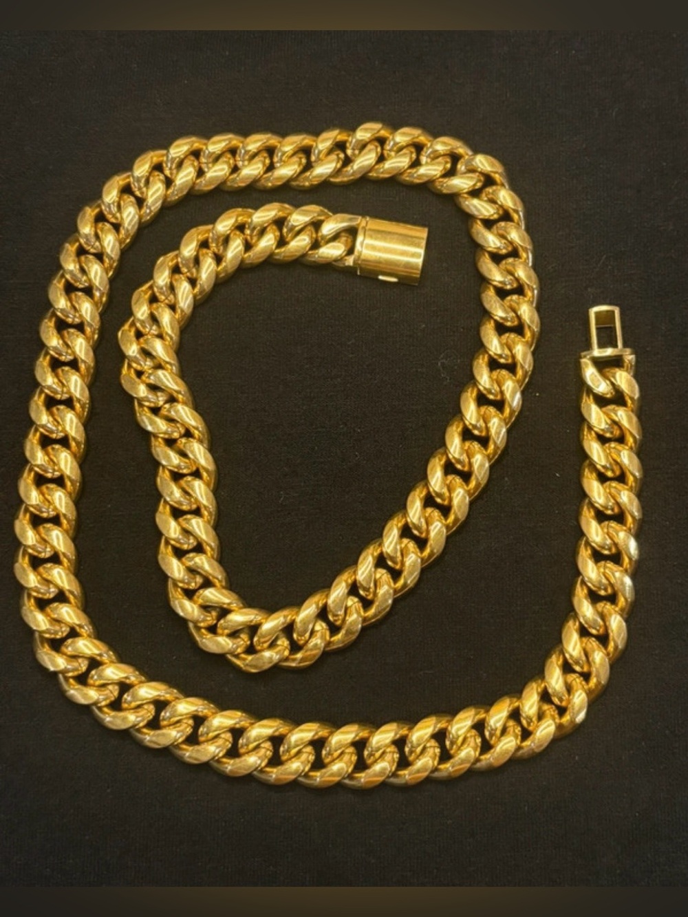 Golden Gilt 12mm Miami Cuban Link Necklace – 24” – 18K Gold Plated 316L Stainles - Picture 2 of 7